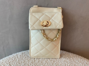 lederen gsm tasje beige 